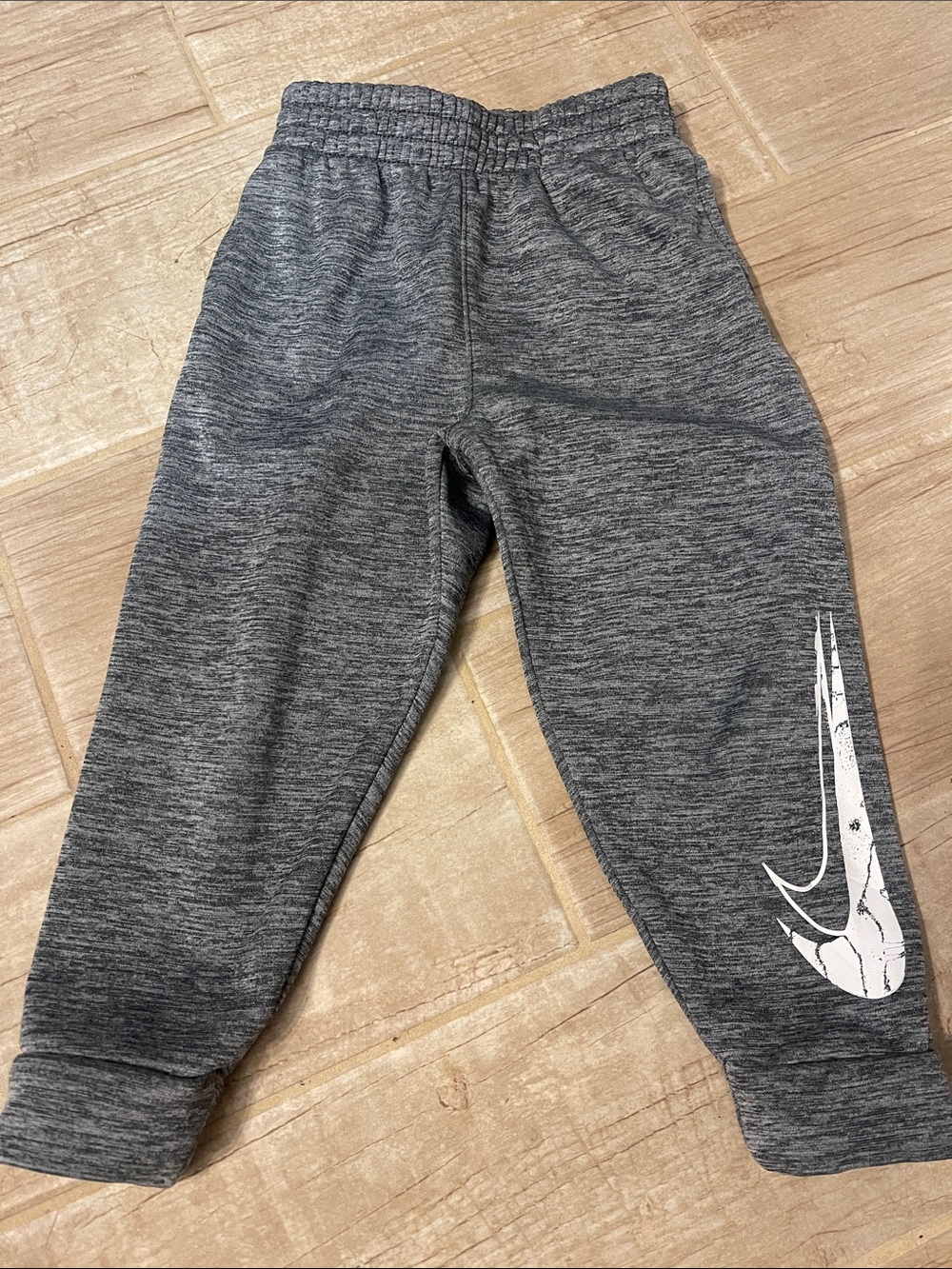 Nike Kids Heather Gray Jogger Sweatpants with White Swoosh Graphic